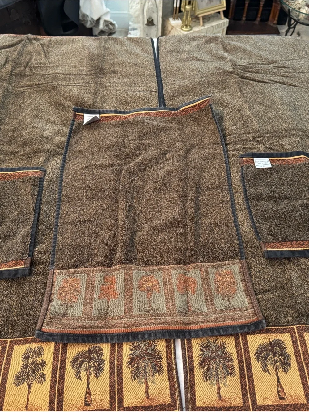 Vtg Hampton Manor Brown Cotton Towel Set 5-Pc Early 2000s